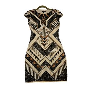 Express White/Black/Gold Seqin Dress